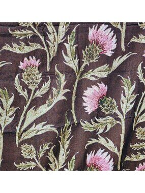 Woven Tapestry Throw Blanket Brown with Pink Thistles Floral Scotland Scottish